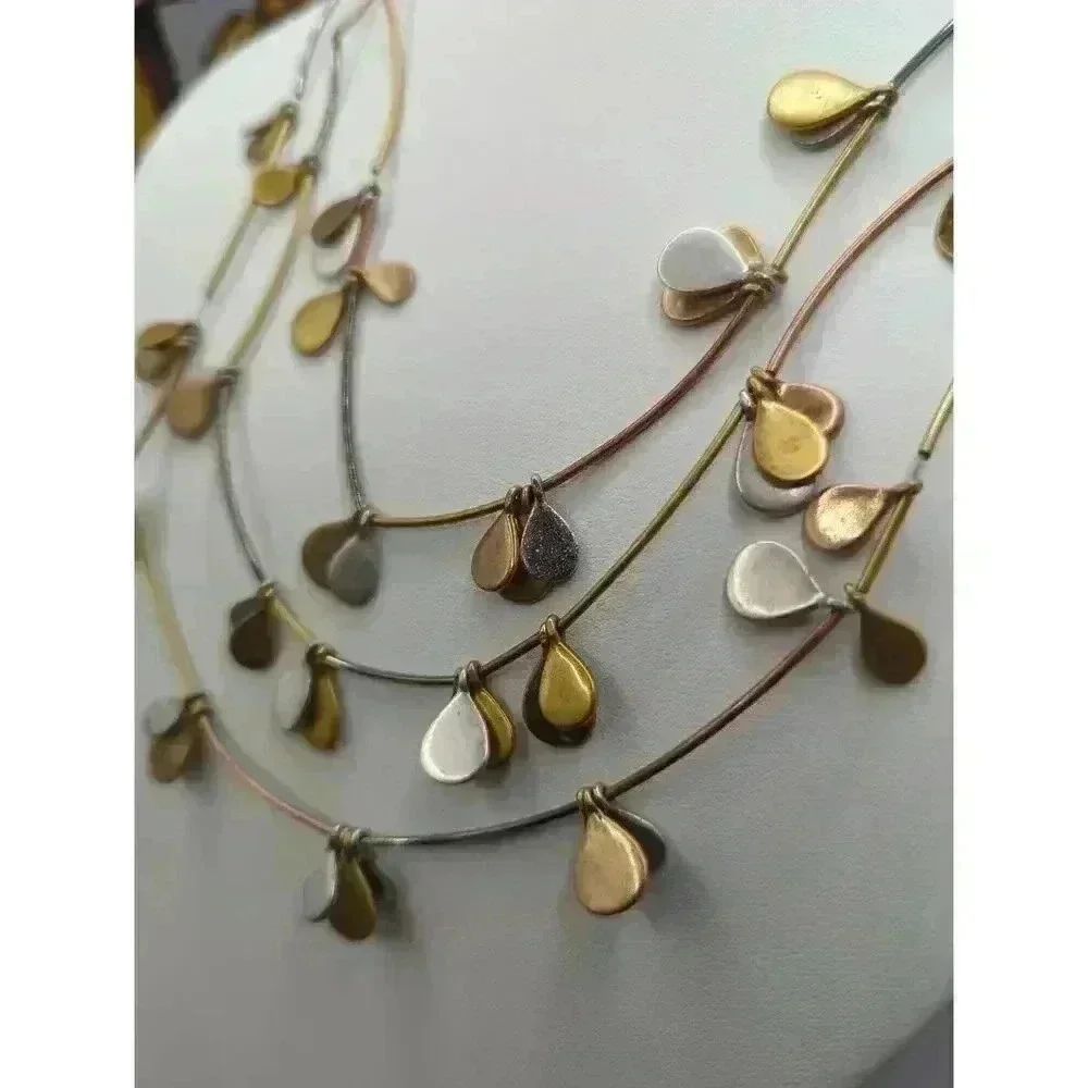 NEW Chicos Multi Strand Necklace Mixed Metal Leaf Shaped Pendants Womens